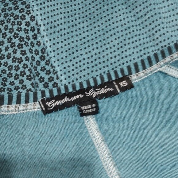 Gudrun Sjoden Stonewashed Teal Floral Stripe Patchwork Pocket Dress XS - Picture 6 of 8